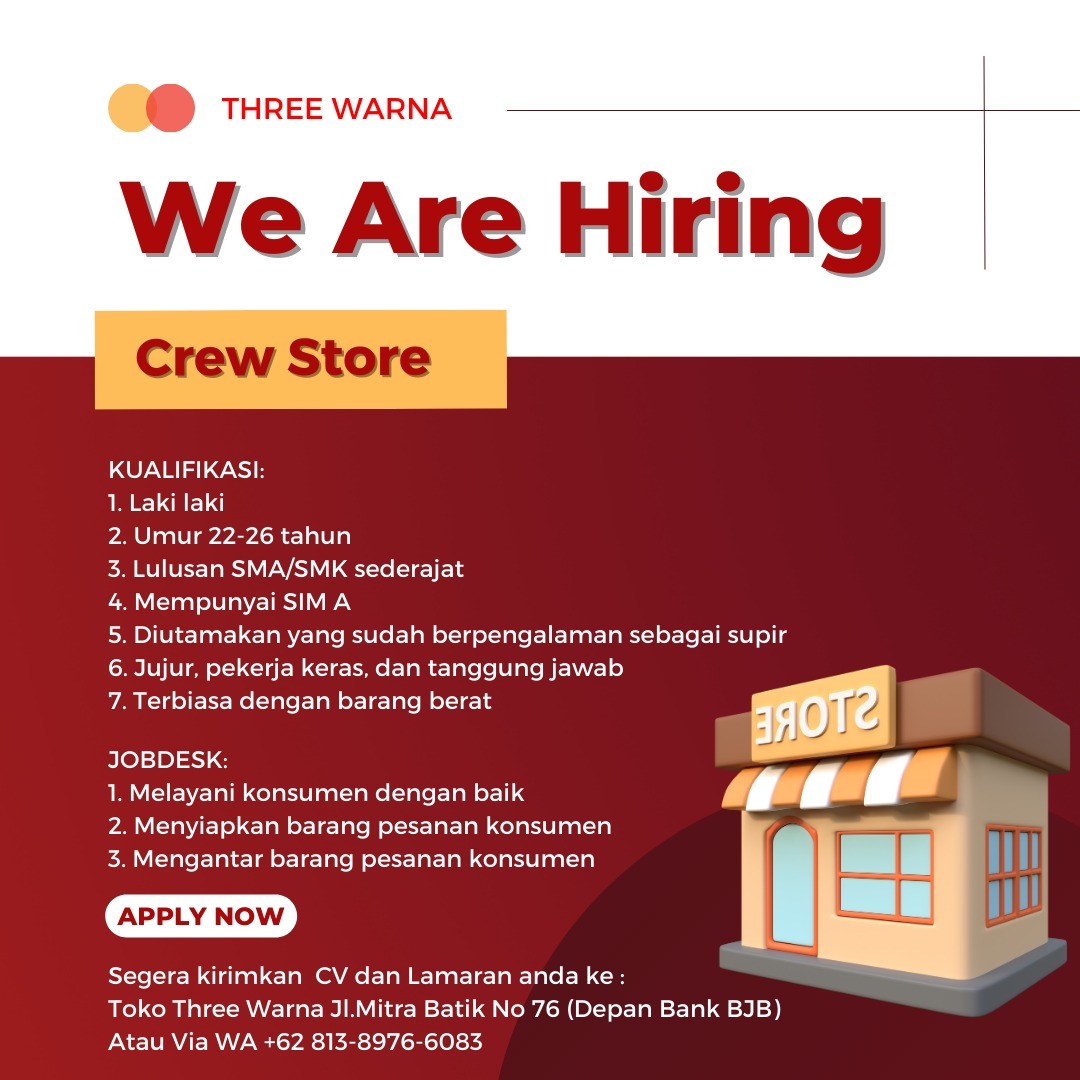 Lowongan-Kerja-Crew-Store-Dan-Cashier-Three-Warna