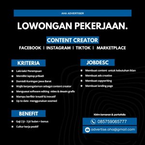 Ada 2 Posisi Lowongan Kerja di AHA Advertiser Untuk Penempatan Tasikmalaya