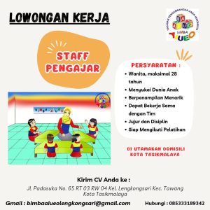 Ada 2 Posisi Lowongan Kerja di Bimba AIUEO Tasikmalaya : Syarat Cek disini!