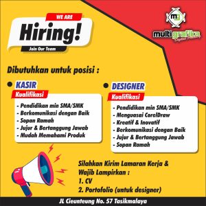 Ada 2 Posisi Lowongan Kerja di Multigrafika Digital Tasikmalaya : Pendidikan Minimal SMA/SMK
