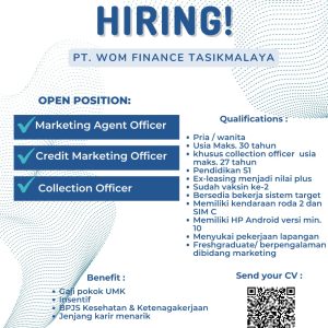 Ada 3 Posisi Lowongan Kerja di PT. WOM Finance Tasikmalaya : Buruan Daftar!