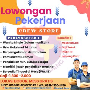 Lowongan Kerja Gandoang Toys Pendidikan Minimal SMK Sederajat