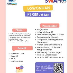 Ada 3 Posisi! Lowongan Kerja PT. WOM Finance Penempatan di Cabang Tasikmalaya, Lulusan SMA SMK S1 Silahkan Daftar!