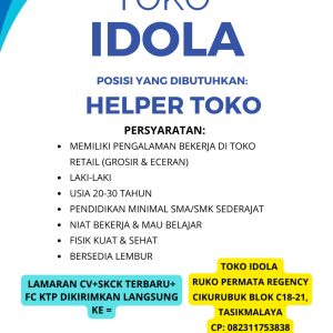Ada 3 Posisi Lowongan Kerja di Toko Idola Tasikmalaya, Pendidikan Minimal SMA/SMK Sederajat