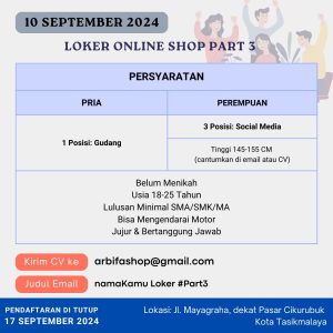 Lowongan Kerja Arbifa Shop Tasikmalaya, Lulusan Minimal SMA/SMK/MA