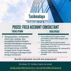 Lowongan Kerja BCA Finance, Ada 2 Penempatan Tasikmalaya dan Ciamis, Terbuka Untuk Lulusan SMA SMK sampai S1