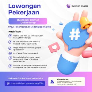 Lowongan Kerja Gewinn Media Penempatan Ciamis, Lulusan SMA/SMK Sederajat Silahkan Daftar