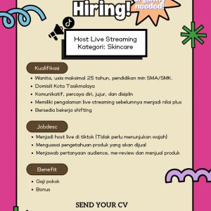 Lowongan Kerja Host Live Streaming Minimal Lulusan SMA/SMK, Penempatan Tasikmalaya