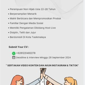 Lowongan Kerja Host Live Streaming Penempatan di Tasikmalaya