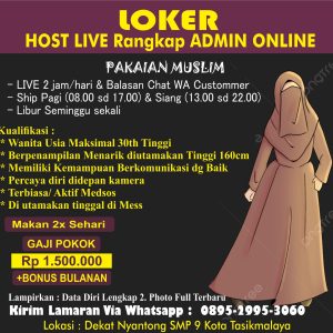 Lowongan Kerja Host Live dan Admin Online Penempatan Tasikmalaya