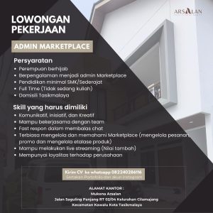 Lowongan Kerja Mukena Arsalan Penempatan Tasikmalaya, Pendidikan Minimal SMK/Sederajat
