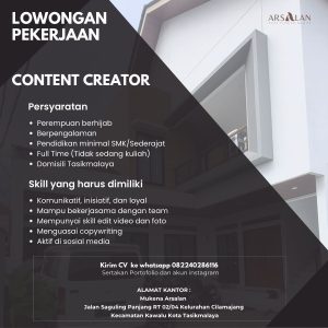 Lowongan Kerja Mukena Arsalan Tasikmalaya, Pendidikan Minimal SMK/Sederajat