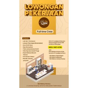 Lowongan Kerja Qini Bakery Factory Penempatan Tasikmalaya