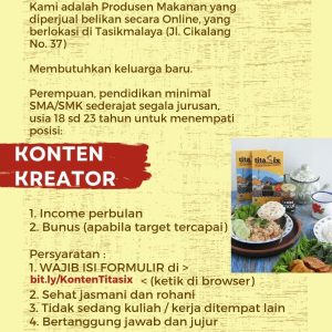 Lowongan Kerja Tita Six Tasikmalaya, Pendidikan Minimal SMA/SMK : Syaratnya Cek disini!