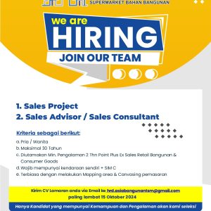 Ada 2 Posisi Lowongan Kerja di Asia Bangunan Untuk Penempatan Tasikmalaya