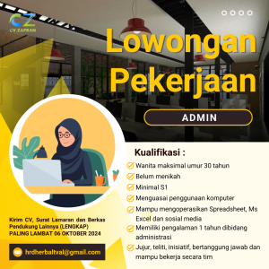 Lowongan Kerja Admin di CV. Zafran Penempatan Tasikmalaya, Deadline 06 Oktober 2024