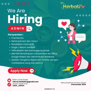 Lowongan Kerja Admin di Herbal TV Tasikmalaya :  Dibuka Sampai 3 November 2024