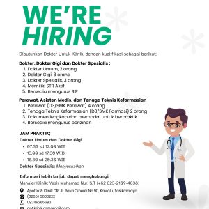 Lowongan Kerja Apotek & Klinik DR Tasikmalaya, Cek Posisi dan Syaratnya disini!