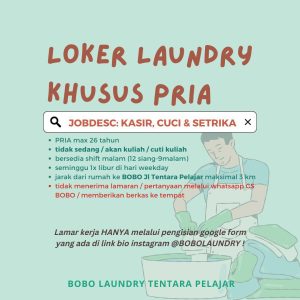 Lowongan Kerja Bobo Laundry Penempatan Tasikmalaya, Cek Cara Daftarnya
