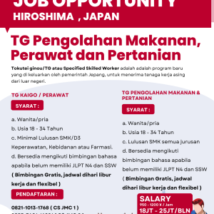 Lowongan Kerja CV. Jepang Milenial Center (JMC) TG Pengolahan Makanan, Perawat dan Pertanian