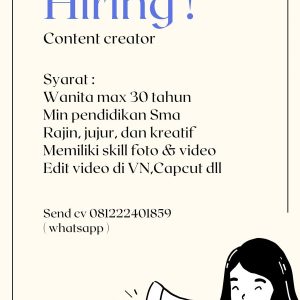 Lowongan Kerja Content Creator Penempatan Tasikmalaya, Cek Selengkapnya disini!