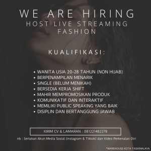Lowongan Kerja Host Live Streaming Fashion Penempatan Tasikmalaya