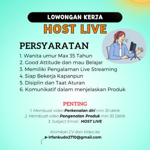 Lowongan Kerja Host Live Streaming Untuk Penempatan di Tasikmalaya