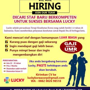 Lowongan Kerja Lucky Terapi Tasikmalaya, Pendidikan Minimal SMA ataau S1