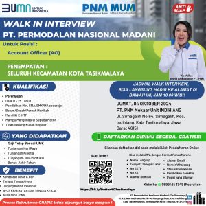 Lowongan Kerja PT. Permodalan Nasional Madani Penempatan Tasikmalaya, Pendidikan Minimal SMA/SMK/MA Sederajat