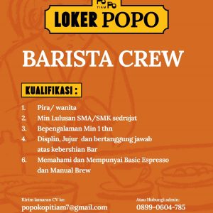 Lowongan Kerja Popo Kopitam Penempatan Tasikmalaya, Minimal Lulusan SMA/SMK Sederajat