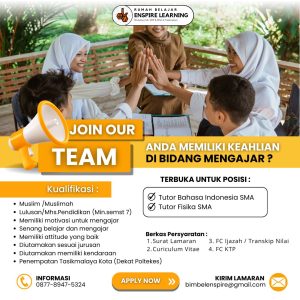 2 Posisi Tersedia! Lowongan Kerja Rumah Belajar Enspire Learning Tasikmalaya