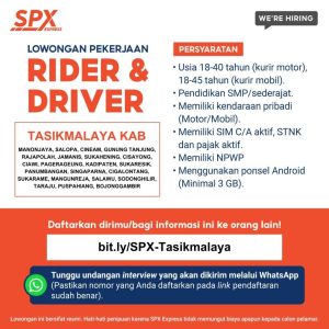 Lowongan Kerja SPX Express Penempatan Tasikmalaya, Terbuka Untuk Lulusan SMP/Sederajat