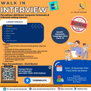 6 Posisi Lowongan Kerja di PT. Sinar Jernih Suksesindo Penempatan Tasikmalaya, Pendidikan Minimal SMA/SMK dan D3