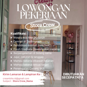 Ada 2 Posisi Lowongan Kerja di Cream Bite Untuk Penempatan Tasikmalaya