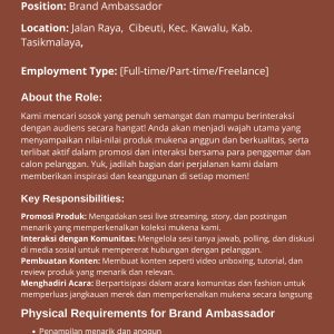 Lowongan Kerja Brand Ambassador Penempatan Tasikmalaya : Simak Selengkapnya disini!
