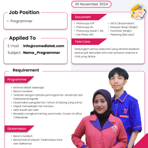 Lowongan Kerja CSMediatek Penempatan Tasikmalaya, Minimal Lulusan SMA/SMK Sederajat