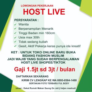 Lowongan Kerja Host Live Fashion Muslim Untuk Penempatan Tasikmalaya, Simak Cara Daftarnya!