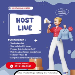 Lowongan Kerja Host Live Penempatan Tasikmalaya, Disediakan Mess Bagi yang Jauh