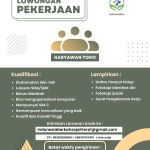 Lowongan Kerja Karyawan Toko Indomedika Untuk Penempatan Tasikmalaya : Lulusan SMA/SMK Merapat!
