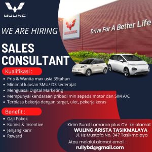 Lowongan Kerja PT Arista Jaya Lestari Dealer Wuling Tasikmalaya, Minimal Lulusan SMU atau D3