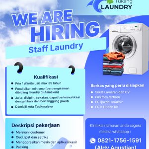 Lowongan Kerja Tukang Laundry Penempatan  Tasikmalaya : Minimal Lulusan SMP