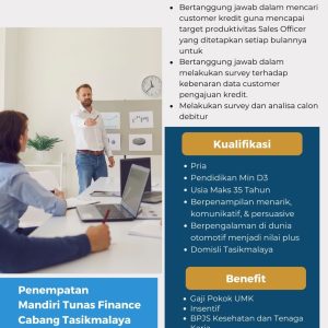 Lowongan Kerja di Mandiri Tunas Finance melalui Swapro Untuk Penempatan di Tasikmalaya : Simak Detailnya disini!