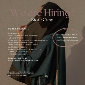 Lowongan Kerja Galatea Boutique & Perfumes Penempatan Tasikmalaya, Minimal Lulusan SMA/SMK Sederajat