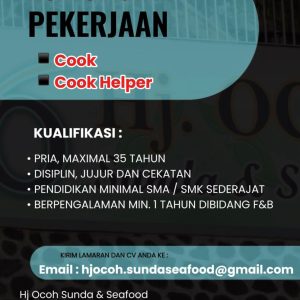 Lowongan Kerja Hj Ocoh Sunda & Seafood Penempatan Tasikmalaya, Pendidikan Minimal SMA/SMK Sederajat