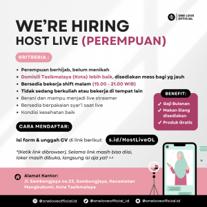 Lowongan Kerja One Love Official Penempatan Tasikmalaya, Cek Syarat dan Cara Daftarnya disini!