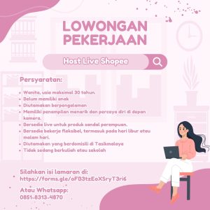 Lowongan Kerja Host Live Shopee Penempatan Tasikmalaya, Cek Persyaratannya disini