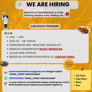Lowongan Kerja Terbaru di Western Meat & Steak! Pendidikan Minimal SMA SMK Sederajat
