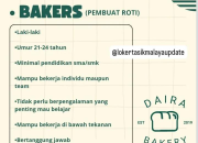 Lowongan Kerja Bakers (Pembuat Roti) di Daira Bakery Tasikmalaya Terbaru 2026
