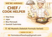 Lowongan Kerja Chef / Cook Helper di Huko Cafe Tasikmalaya Terbaru 2026