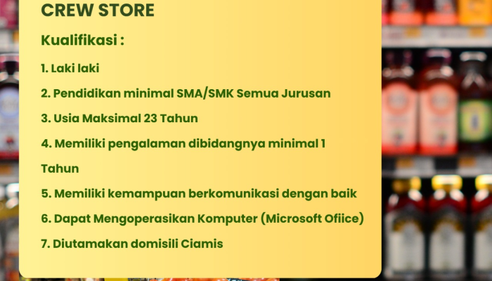 Lowongan Kerja Crew Store Shofy Mart Ciamis Maret 2026